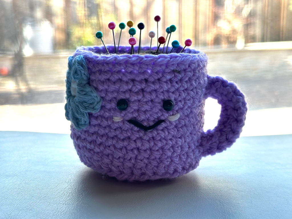Hand-Crocheted Coffee Cup Pin Cushion (Pins Not Included)