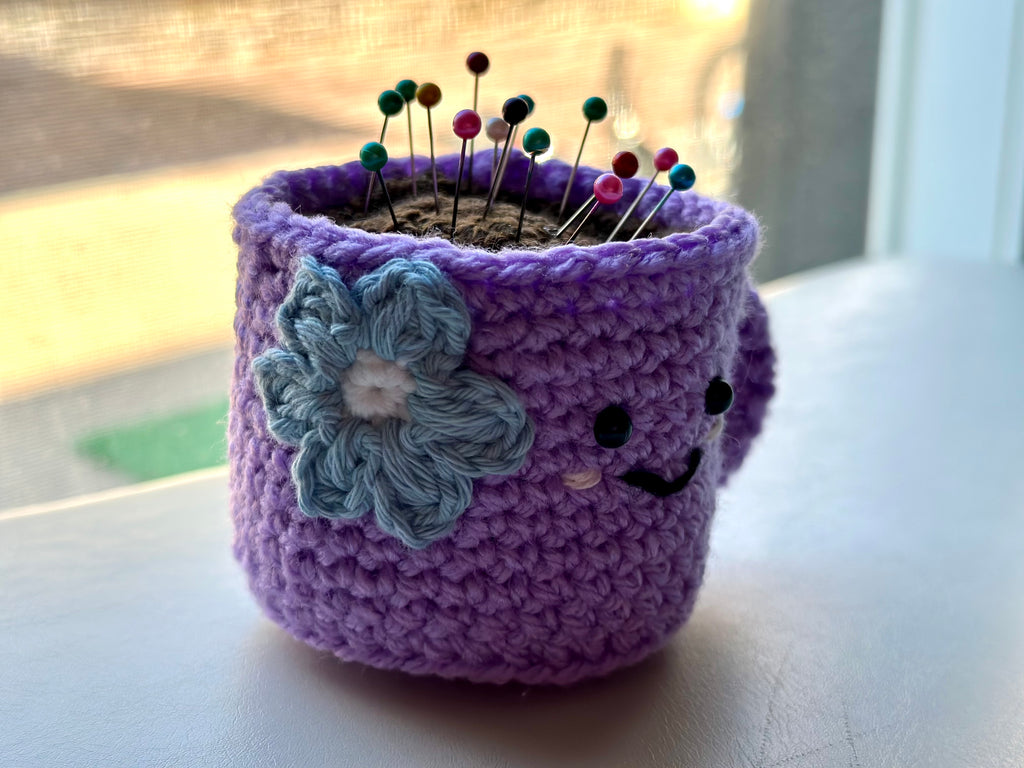 Hand-Crocheted Coffee Cup Pin Cushion (Pins Not Included)
