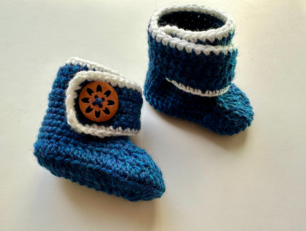 Hand-Crocheted Baby Booties (0–3 Months) Foot length-3.5 inches | 100% Superwash Wool | Machine Washable