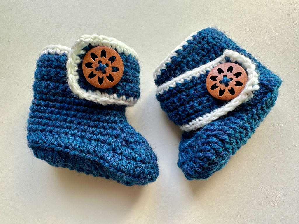 Hand-Crocheted Baby Booties (0–3 Months) Foot length-3.5 inches | 100% Superwash Wool | Machine Washable