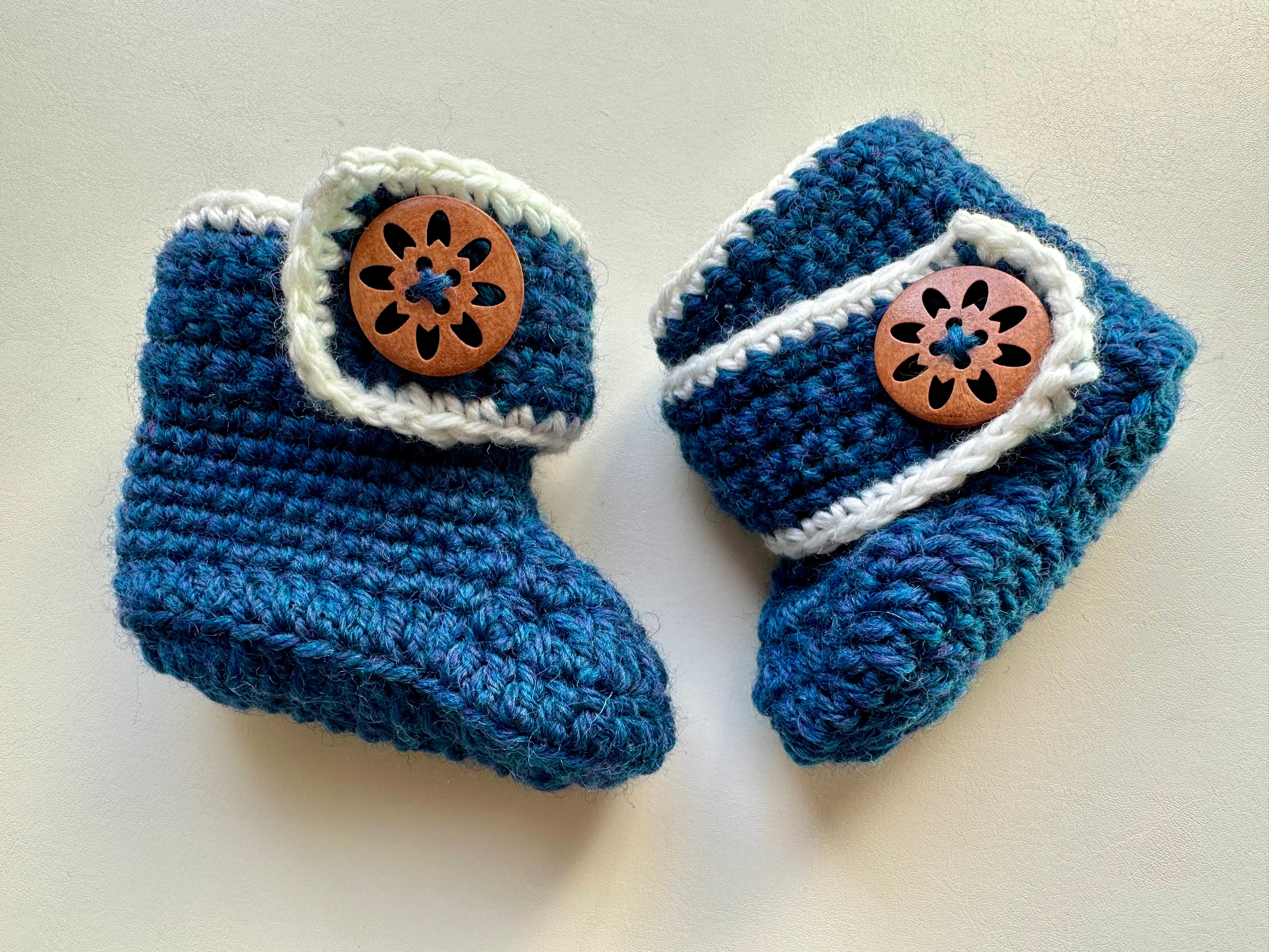 Hand-Crocheted Baby Booties (0–3 Months) Foot length-3.5 inches | 100% Superwash Wool | Machine Washable