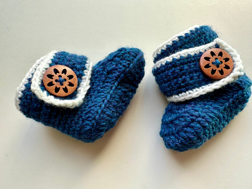 Hand-Crocheted Baby Booties (0–3 Months) Foot length-3.5 inches | 100% Superwash Wool | Machine Washable
