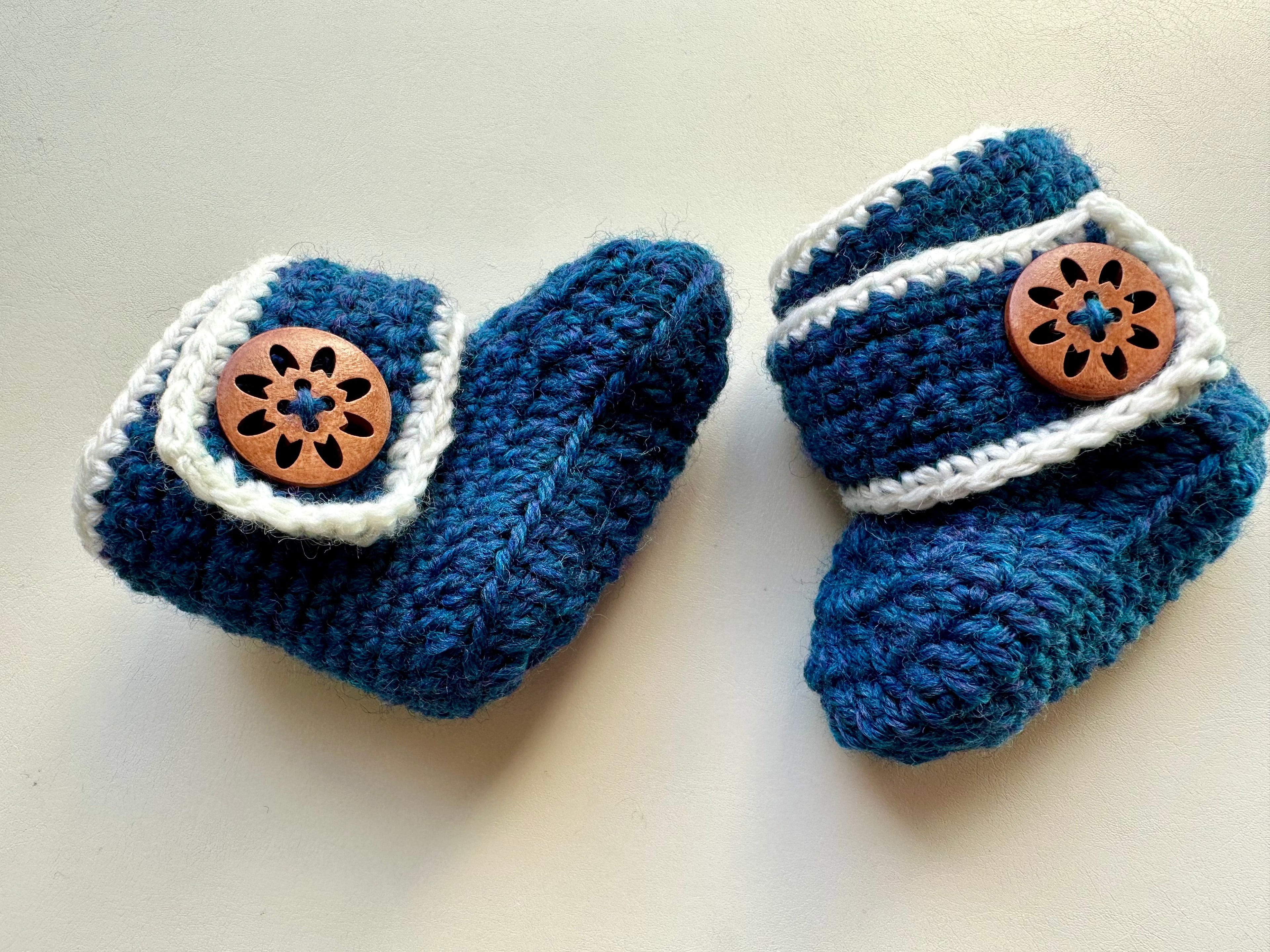 Hand-Crocheted Baby Booties (0–3 Months) Foot length-3.5 inches | 100% Superwash Wool | Machine Washable