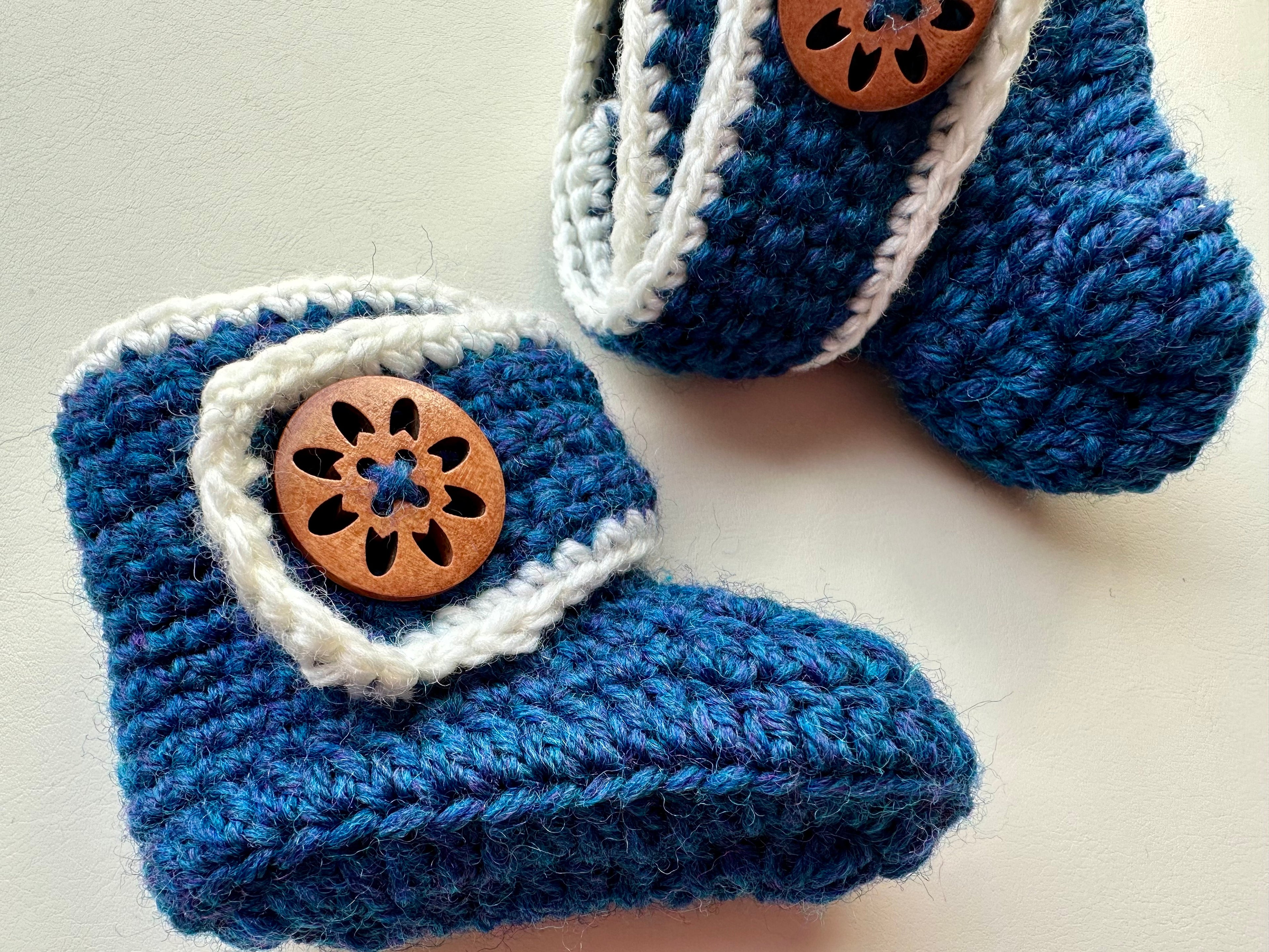 Hand-Crocheted Baby Booties (0–3 Months) Foot length-3.5 inches | 100% Superwash Wool | Machine Washable