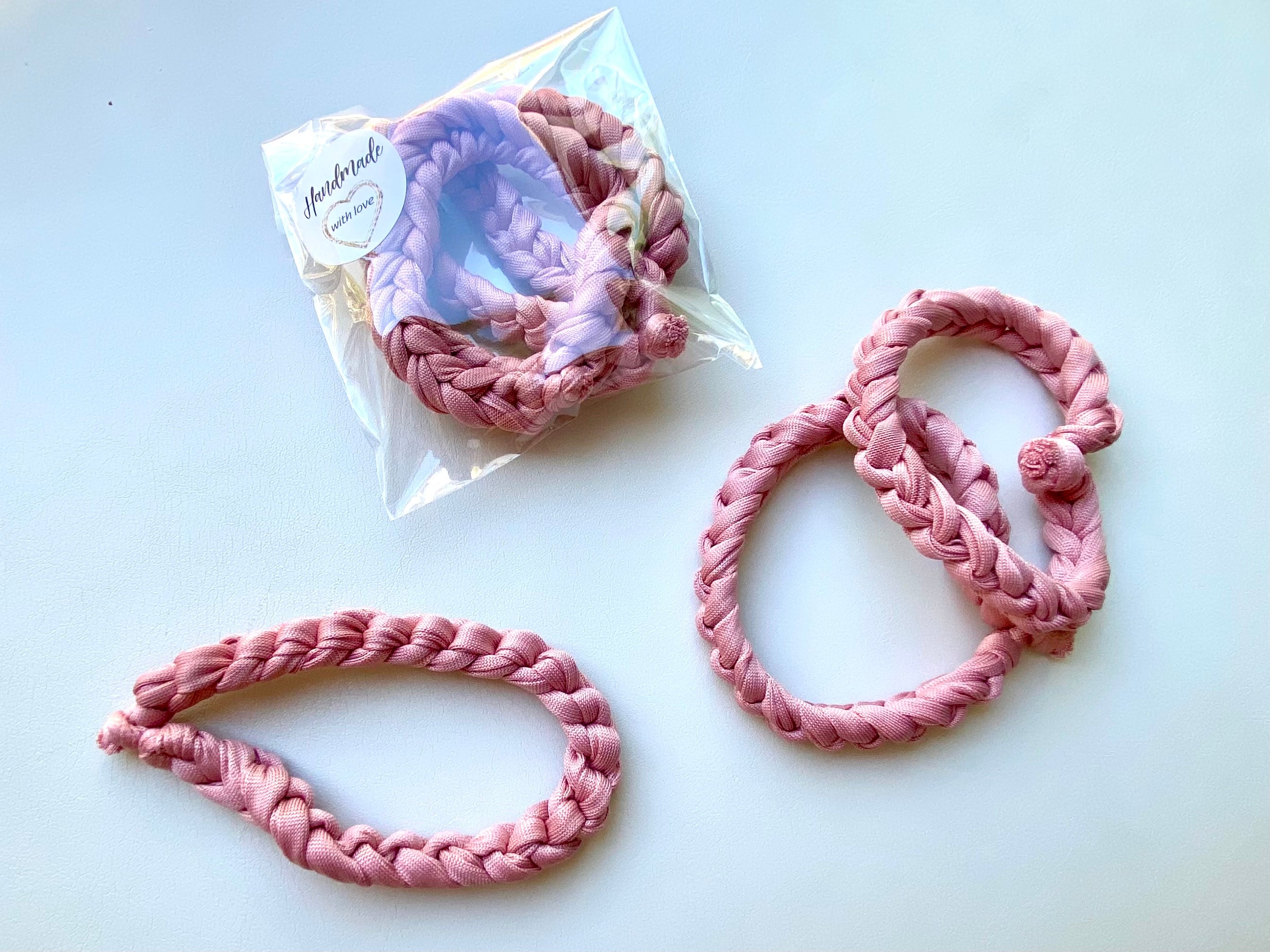 Handmade Soft Hair Ties – Stretchy T-Shirt Yarn, No Damage (Set of 3)