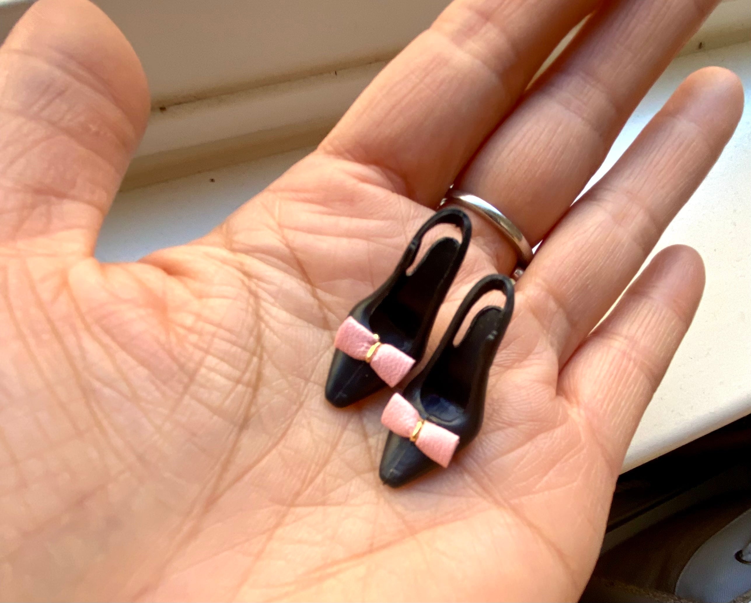 High Heels Designed for FD , Black | Pink Faux Leather Bow Shoes