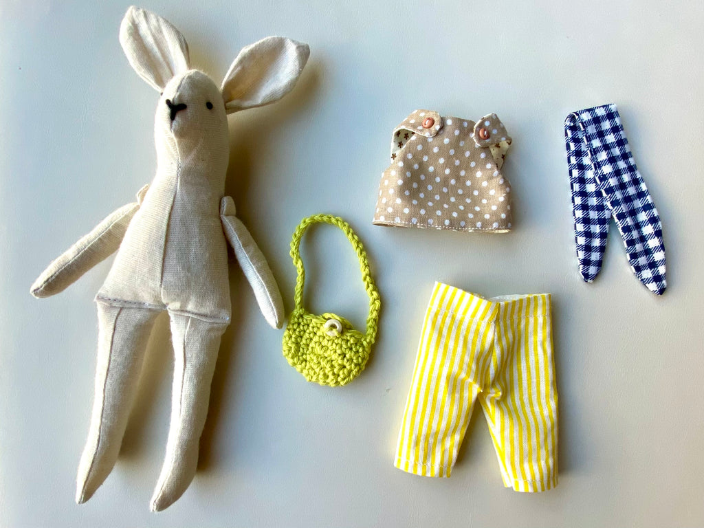 Handmade 6" Bunny with Outfit, Rag Doll with Outfit
