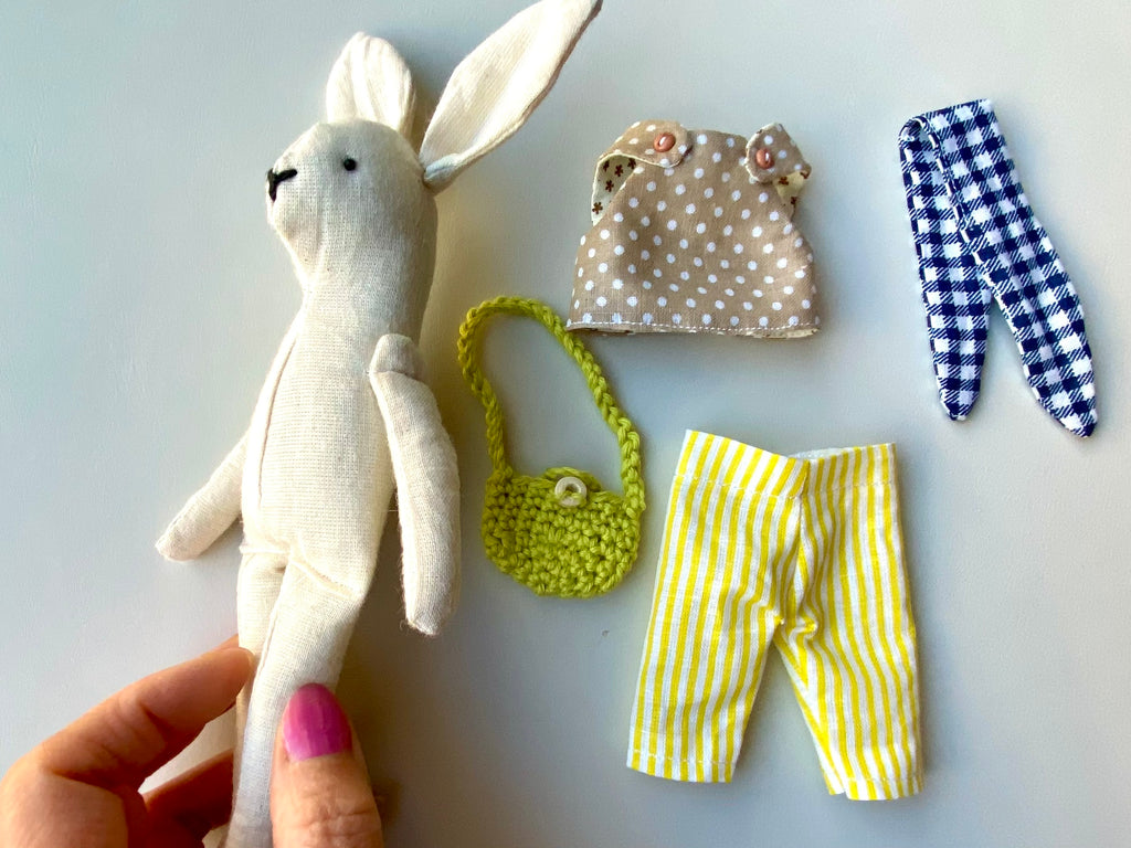 Handmade 6" Bunny with Outfit, Rag Doll with Outfit