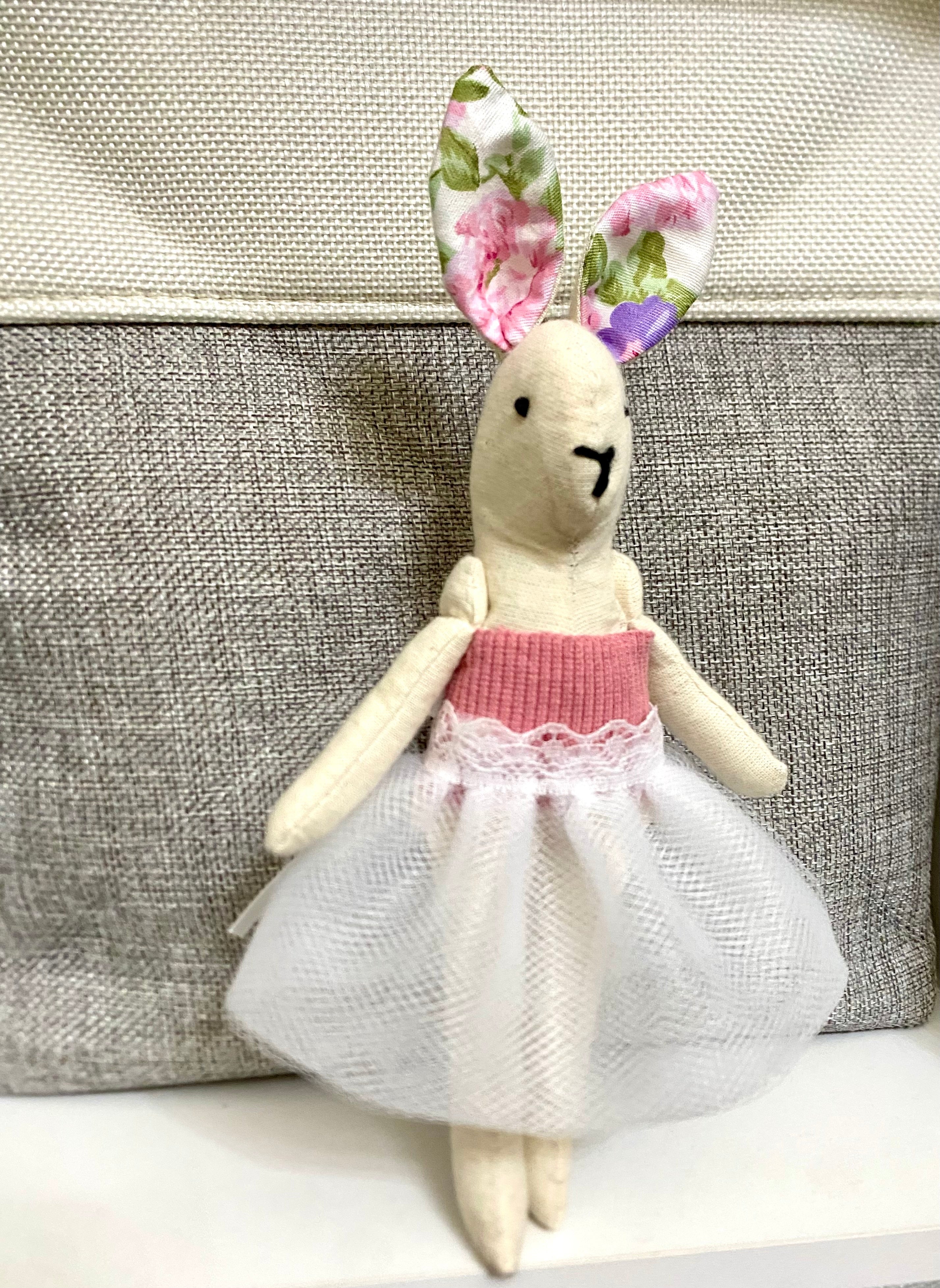 6" Handmade Ballerina Bunny Rag Doll with Outfit