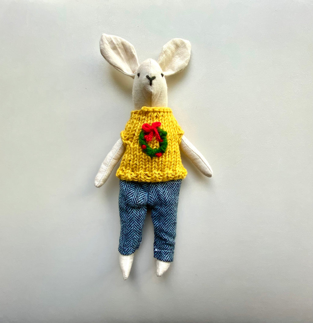 6" Handmade Christmas Bunny Rag Doll with Outfit