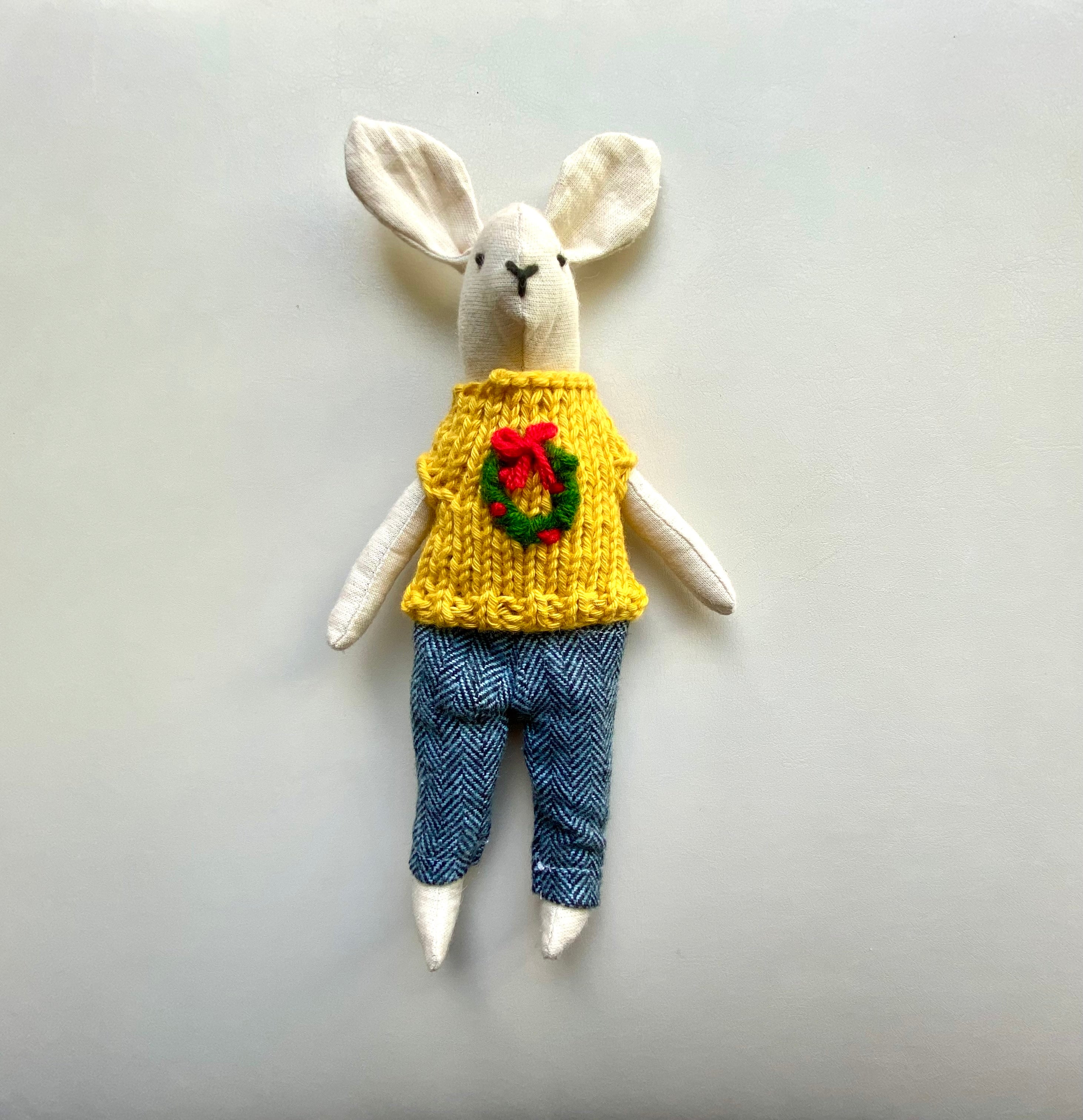 6" Handmade Christmas Bunny Rag Doll with Outfit