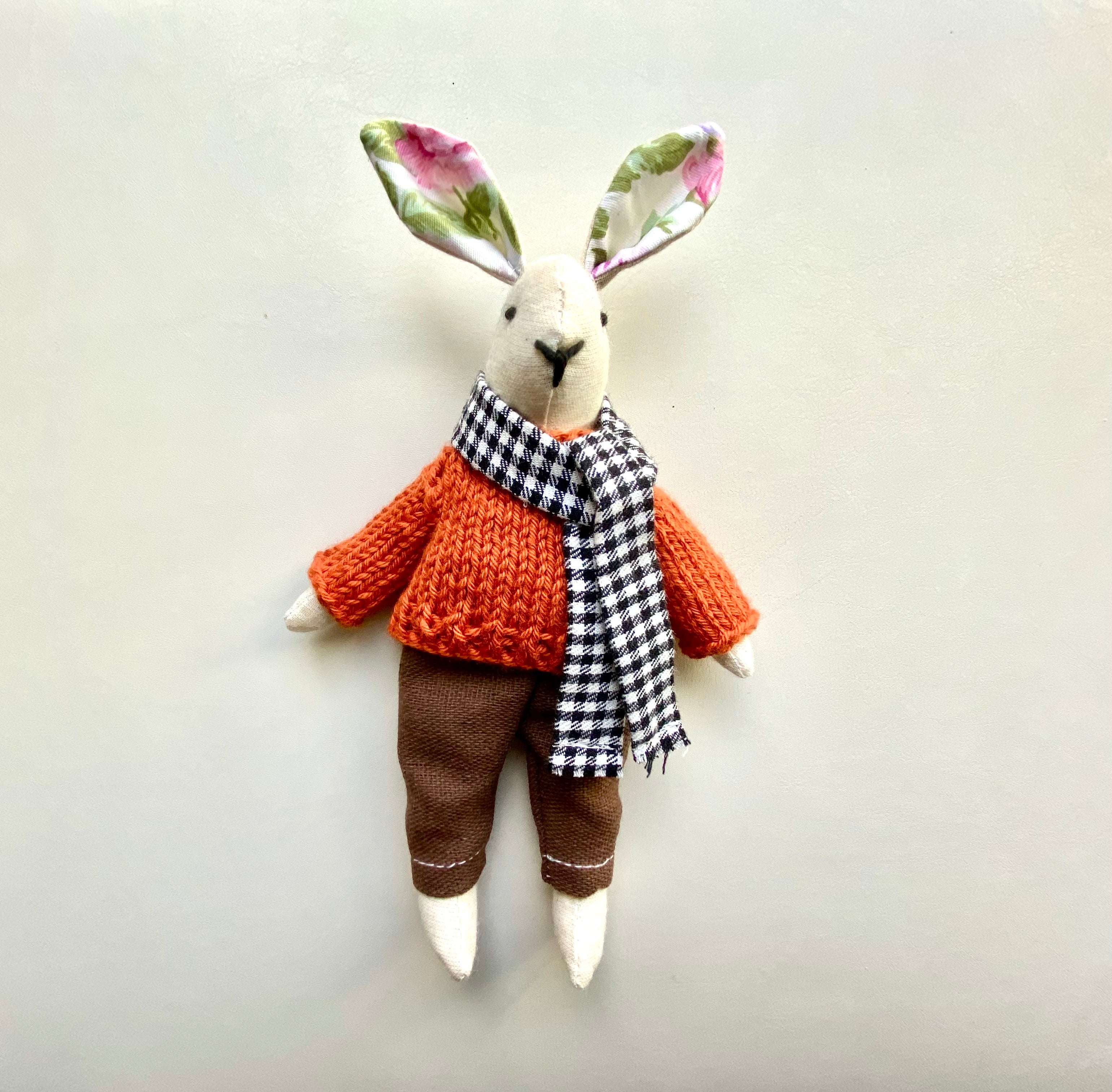 6" Handmade Winter Bunny Rag Doll with Outfit