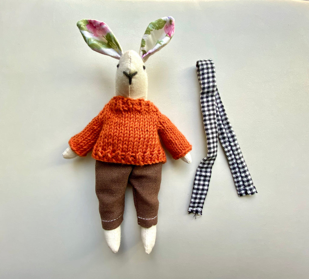 6" Handmade Winter Bunny Rag Doll with Outfit