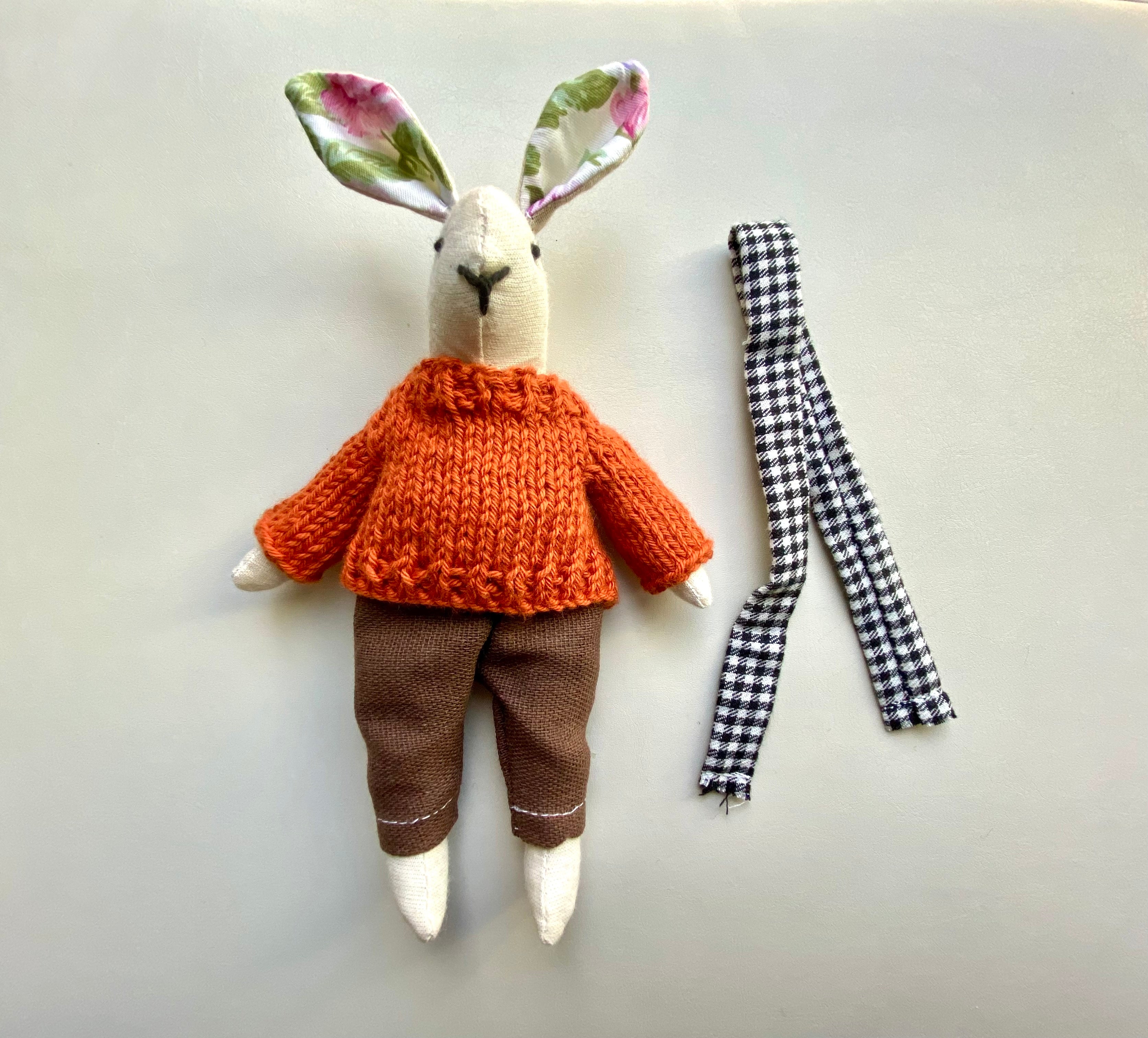 6" Handmade Winter Bunny Rag Doll with Outfit