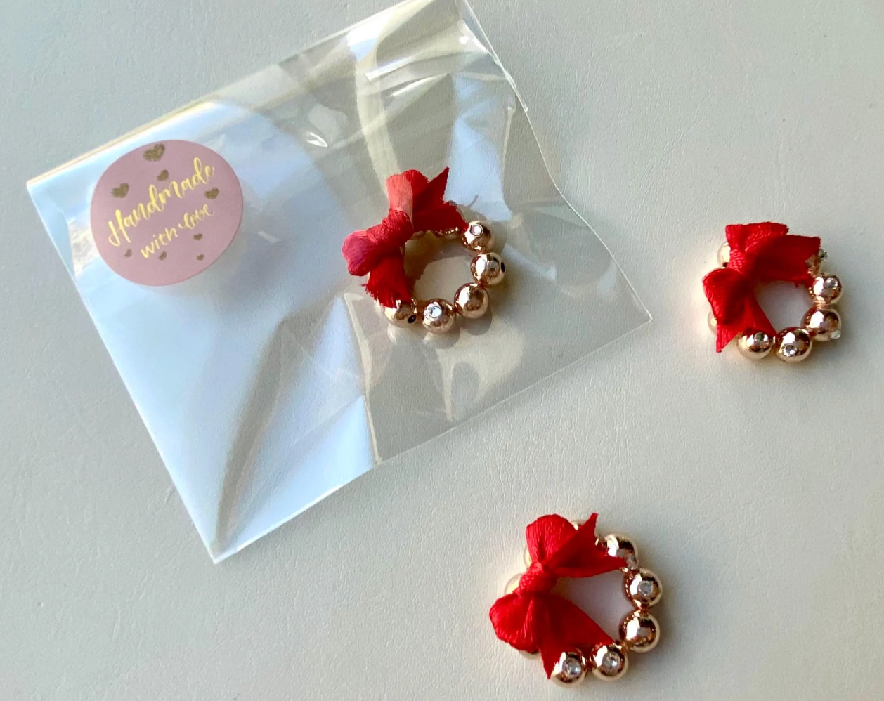 Dollhouse Miniature Jewelry Christmas Wreath | Rose Gold Beads & Crystal Gem | Handmade Dollhouse Holiday Decoration