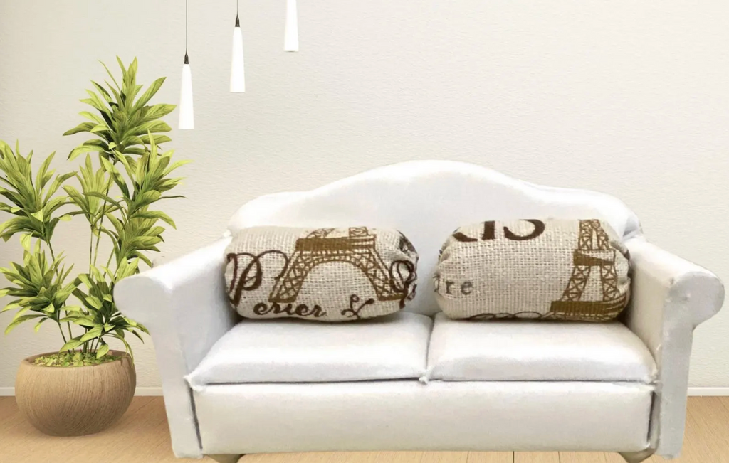 Set of 2, 1:12 Scale Miniature Pillow | Paris Theme Dollhouse Cushion