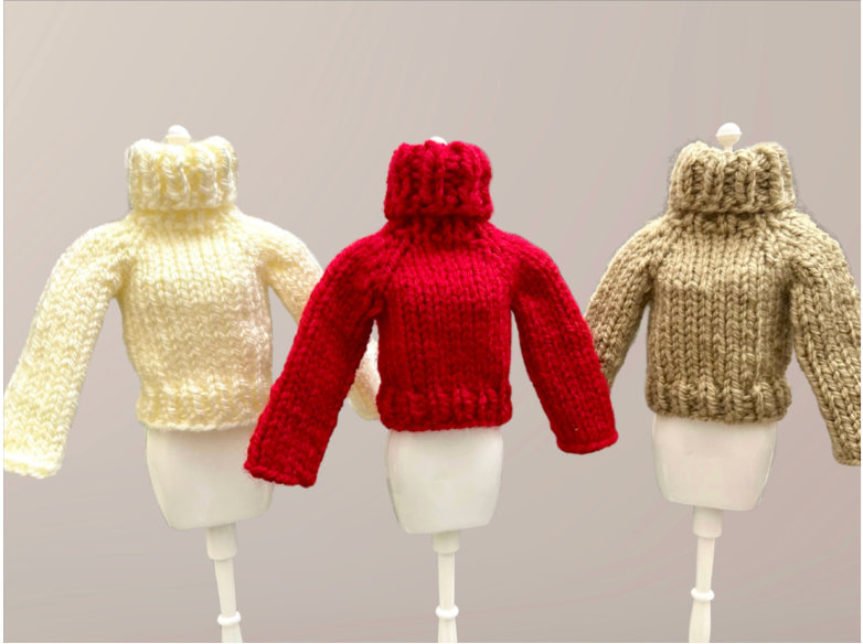 Hand-Knit Sweater for 11.5-Inch Fashion Doll – Soft Yarn, Cozy Fit