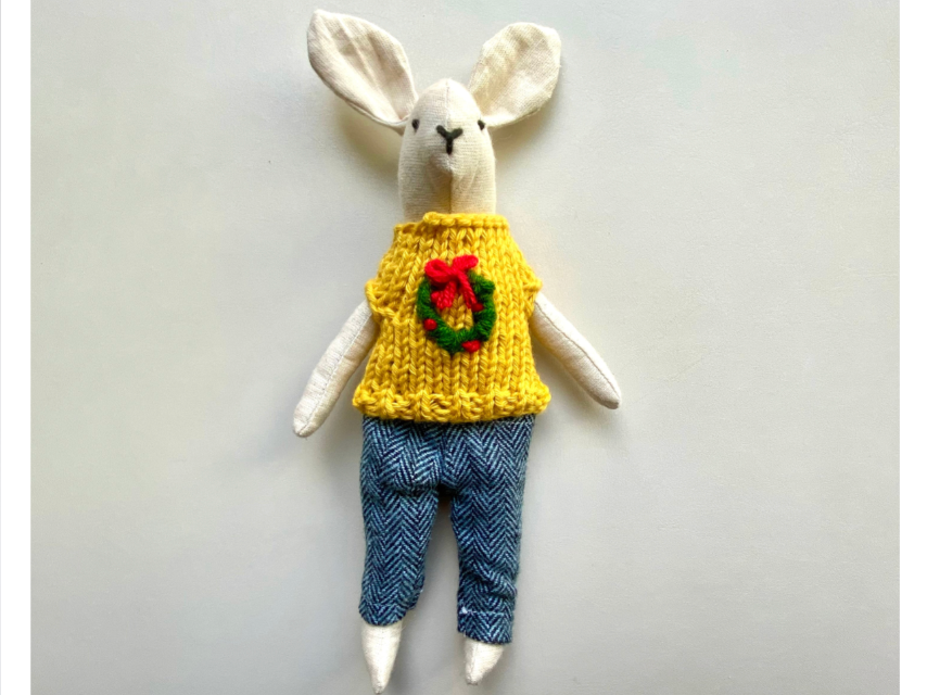 6" Handmade Christmas Bunny Rag Doll with Outfit
