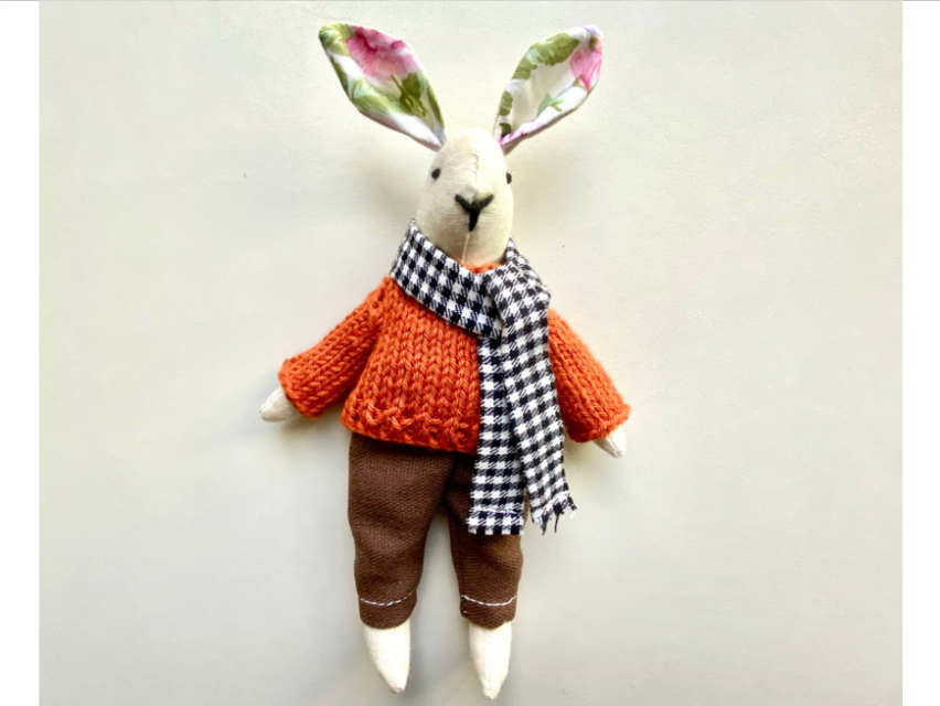 6" Handmade Winter Bunny Rag Doll with Outfit