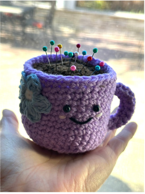 Hand-Crocheted Coffee Cup Pin Cushion (Pins Not Included)