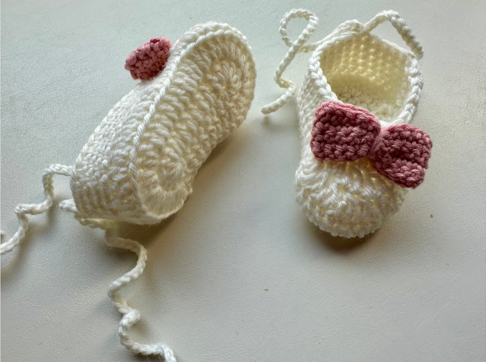 Hand-Crocheted Baby Shoes with Sweet Bows and Ties | 100% Superwash Wool | Machine Washable