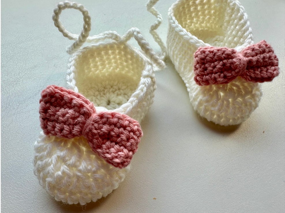 Hand-Crocheted Baby Shoes with Sweet Bows and Ties | 100% Superwash Wool | Machine Washable