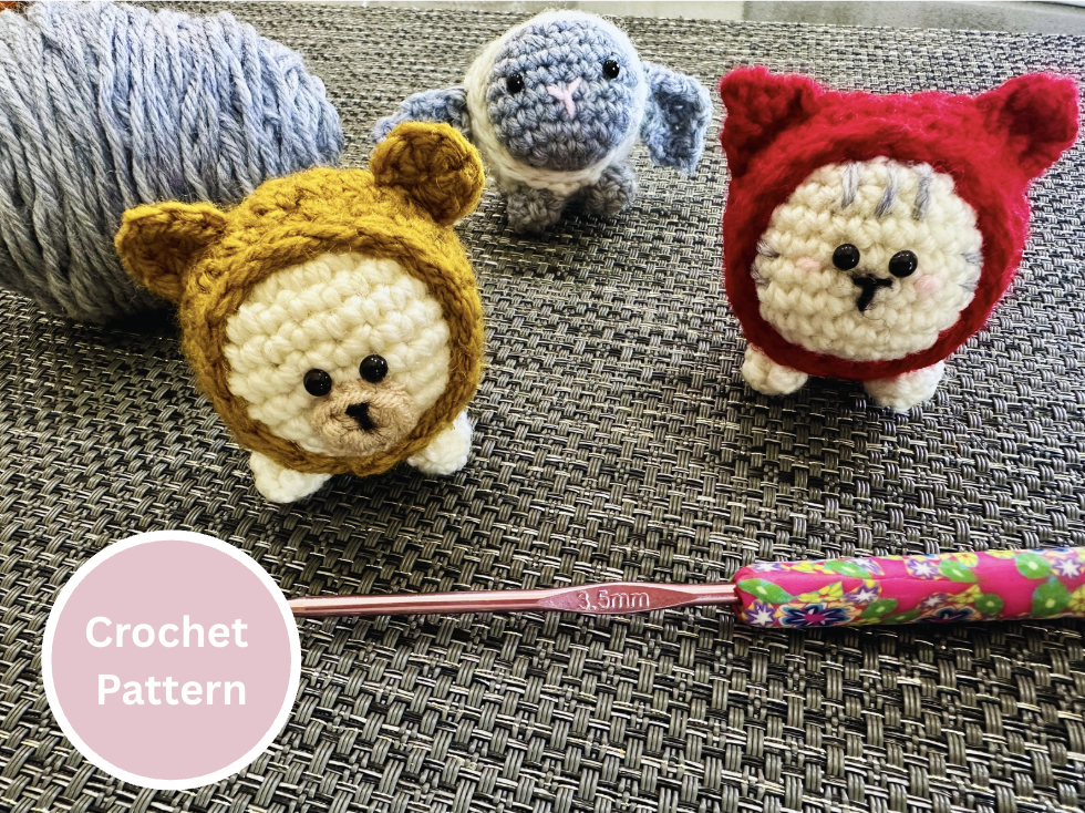 Crochet Pattern Hooded Animal PDF – Cat, Bear and Lamb, Beginner Amigurumi